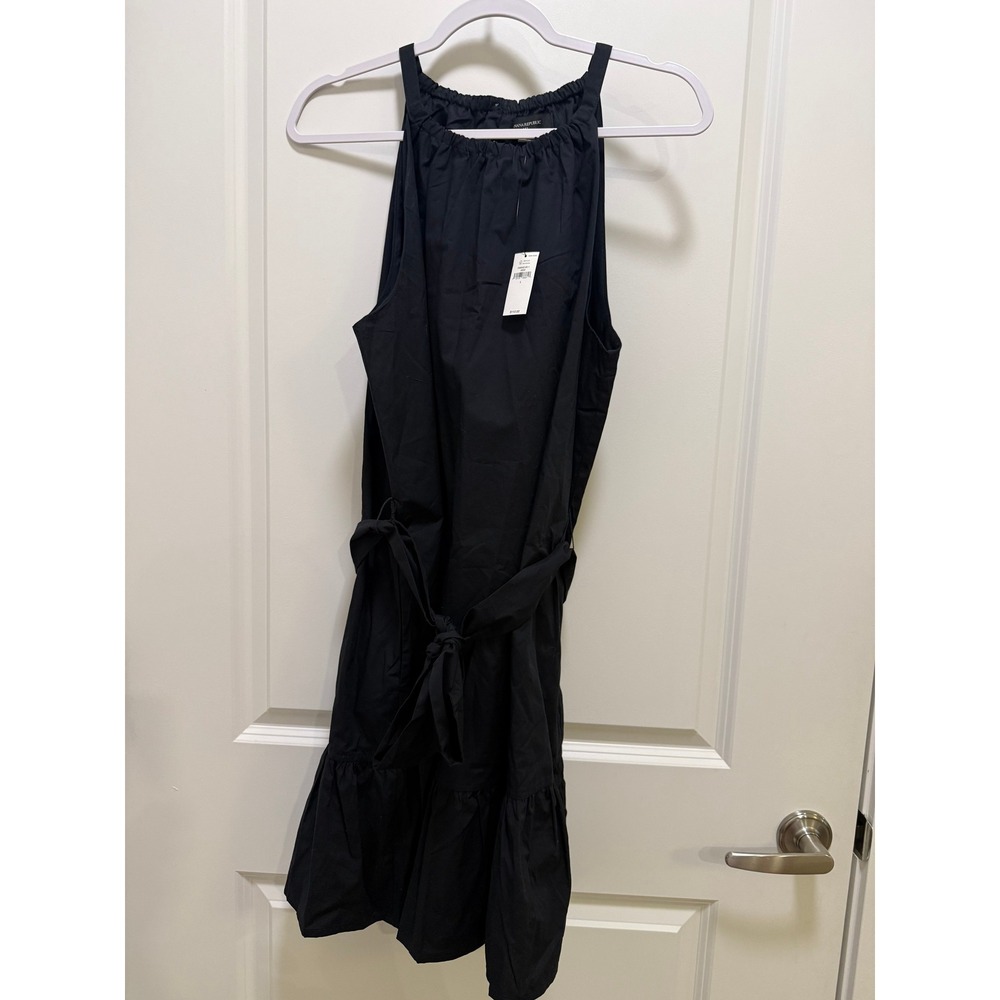 Banana Republic Black Poplin Halter Mini Dress Tiered Ruffle Hem Large NWT